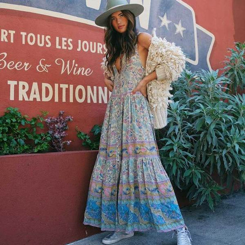 New Bohemian Printed Dresses European and American Women's Holiday Wind Beach Dresses Q119-CJNSSYLY01660