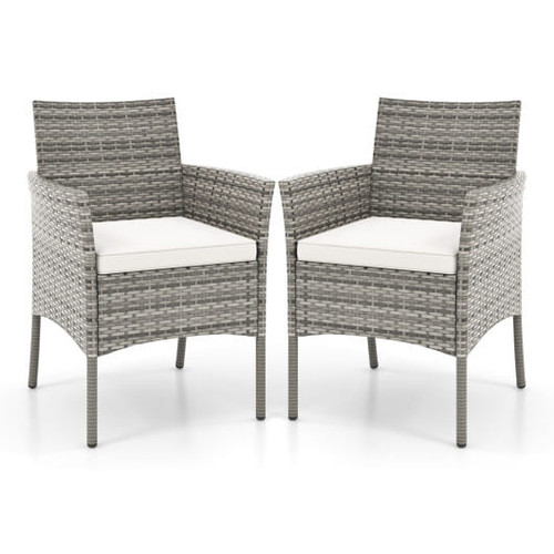 2 Pieces Outdoor PE Rattan Armchairs with Cozy Seat Cushions-White - Color: White D681-HW73142WH