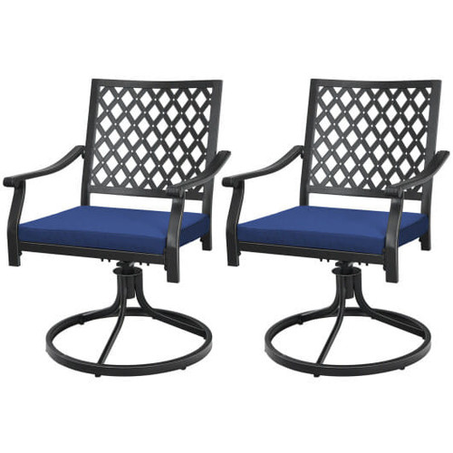 2 Pack Swivel Outdoor Chairs with Soft Cushions and Round Steel Base-Navy - Color: Navy D681-NP10937NY
