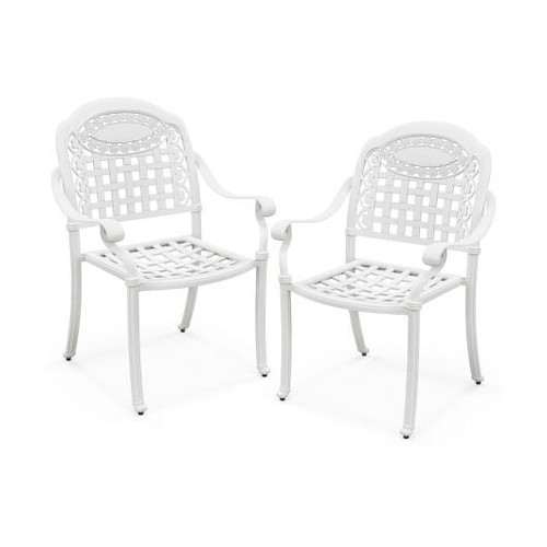 Cast Aluminum Patio Chairs Set of 2 with Armrests-White - Color: White D681-NP11299BS-2