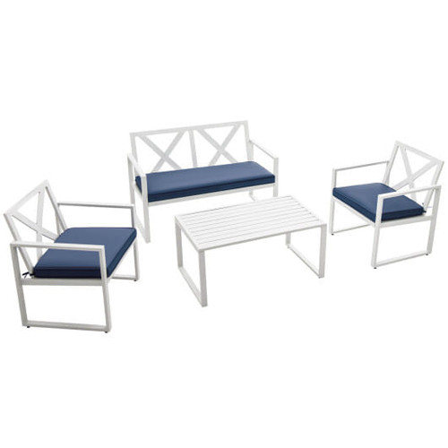 4 Pieces Outdoor Conversation Set with Sturdy Steel Frame - Color: White D681-HW64413
