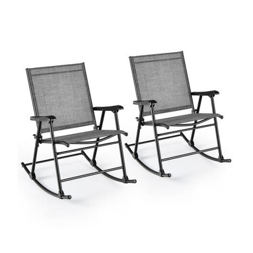 Folding Rocking Chair with Breathable Seat Fabric Set of 2-Brown - Color: Brown D681-NP11218CF-2