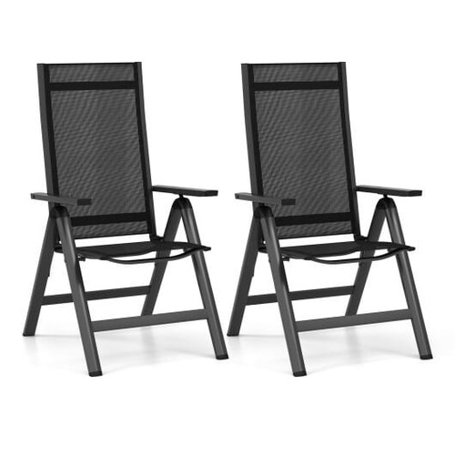 Outdoor Dining Chair with Soft Padded Seat and 7-Position Adjustable Backrest Set of 2-Black - Colo D681-NP11443DK-2