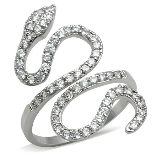 3W138 - Rhodium Brass Ring with AAA Grade CZ  in Clear A874-3W138