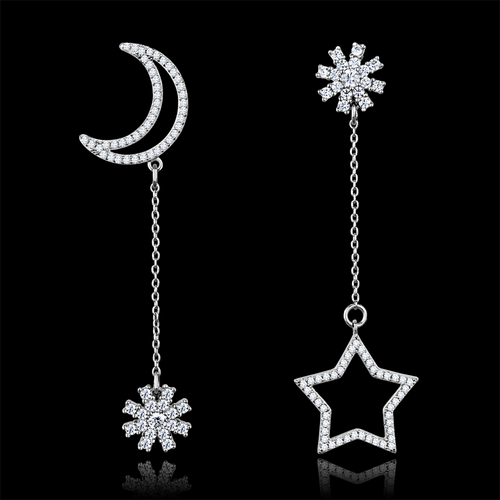 TS437 - Rhodium 925 Sterling Silver Earrings with AAA Grade CZ  in Clear A874-TS437