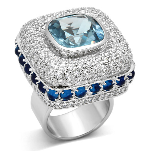 LOA861 - Rhodium Brass Ring with Synthetic Spinel in London Blue A874-LOA861