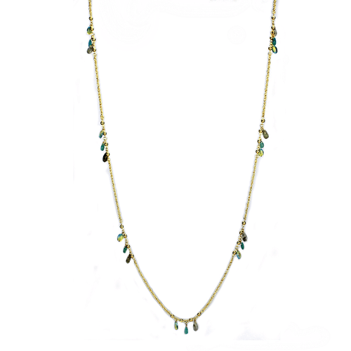 3W1537 - Gold Brass Necklace with Synthetic Jade in Emerald A874-3W1537