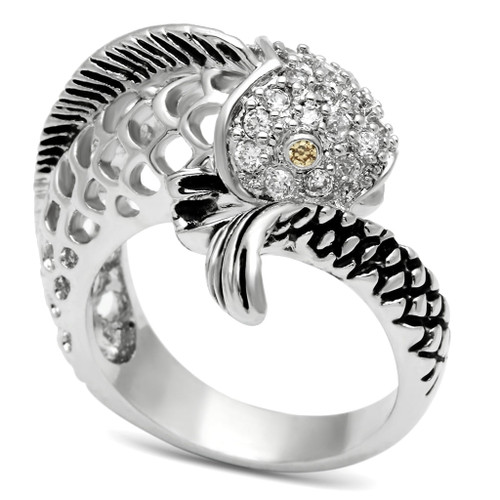 3W234 - Rhodium Brass Ring with AAA Grade CZ  in Champagne A874-3W234