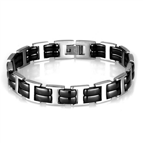 3W996 - High polished (no plating) Stainless Steel Bracelet with Ceramic  in Jet A874-3W996