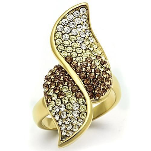 GL304 - IP Gold(Ion Plating) Brass Ring with Top Grade Crystal  in Multi Color A874-GL304
