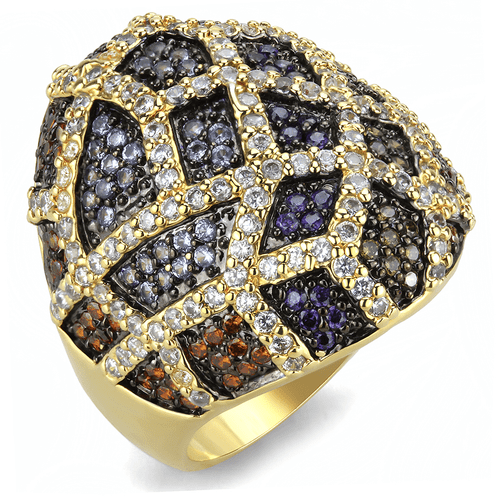 3W1461 - Gold+Ruthenium Brass Ring with AAA Grade CZ  in Multi Color A874-3W1461