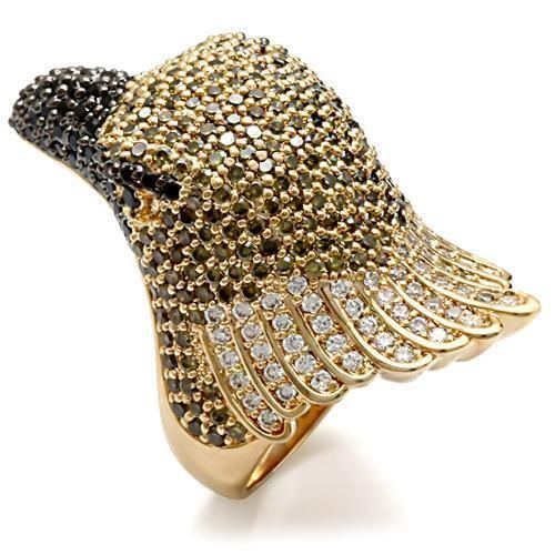 1W084 - Gold+Ruthenium Brass Ring with AAA Grade CZ  in Multi Color A874-1W084