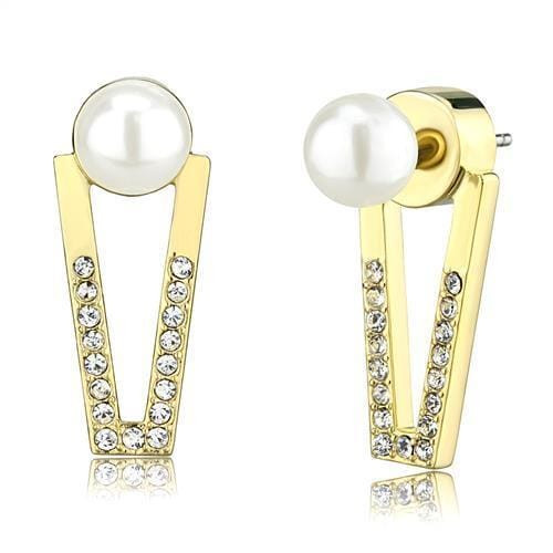 3W1315 - Gold Brass Earrings with Synthetic Pearl in White A874-3W1315