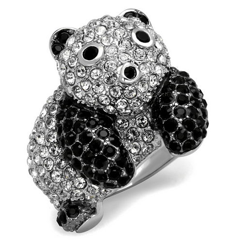 LO3740 - Rhodium + Ruthenium Brass Ring with Synthetic Synthetic Glass in Jet A874-LO3740