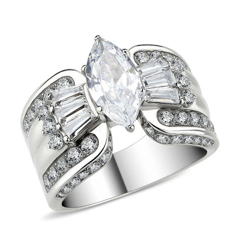 TK3777 - High polished (no plating) Stainless Steel Ring with AAA Grade CZ in Clear A874-tk3777