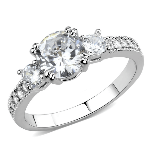 3W1571 - Rhodium Brass Ring with AAA Grade CZ  in Clear A874-3W1571