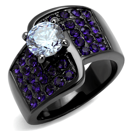 TK2644 - IP Light Black  (IP Gun) Stainless Steel Ring with AAA Grade CZ  in Light Amethyst A874-TK2644