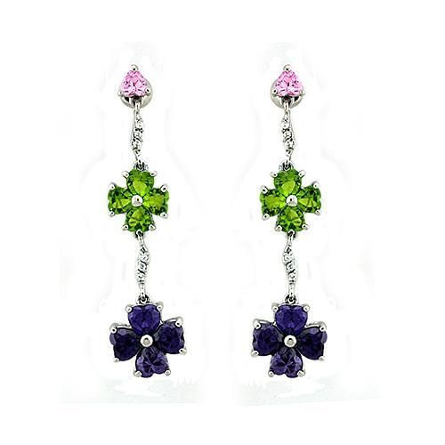 LOAS1327 - Rhodium 925 Sterling Silver Earrings with AAA Grade CZ  in Multi Color A874-LOAS1327
