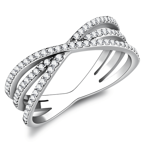 DA124 - High polished (no plating) Stainless Steel Ring with AAA Grade CZ  in Clear A874-DA124