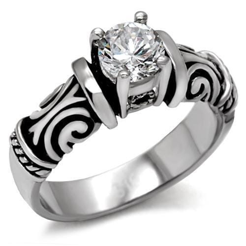 TK082 - High polished (no plating) Stainless Steel Ring with AAA Grade CZ  in Clear A874-TK082