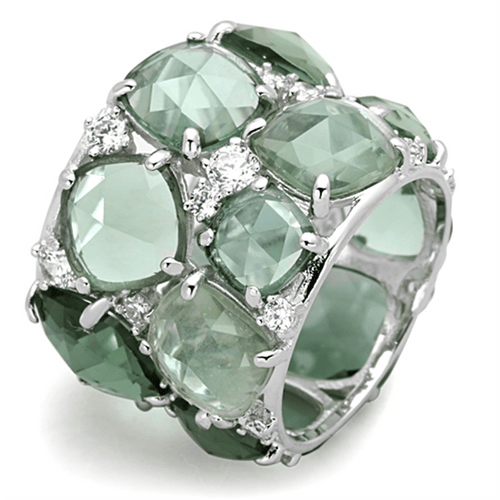 LOS764 - Rhodium 925 Sterling Silver Ring with Synthetic Synthetic Glass in Emerald A874-LOS764