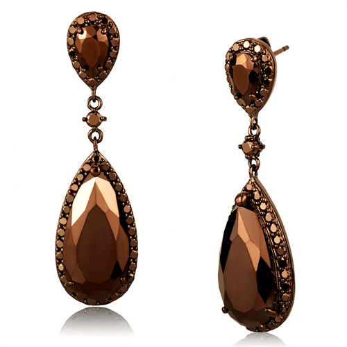 3W1110 - IP Coffee light Brass Earrings with AAA Grade CZ  in Light Coffee A874-3W1110