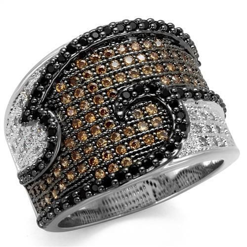 3W1091 - Rhodium + Ruthenium Brass Ring with AAA Grade CZ  in Multi Color A874-3W1091