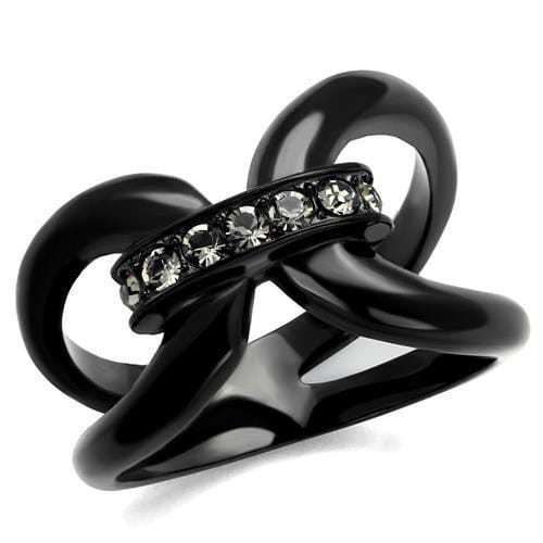 TK2098 - IP Black(Ion Plating) Stainless Steel Ring with Top Grade Crystal  in Black Diamond A874-TK2098