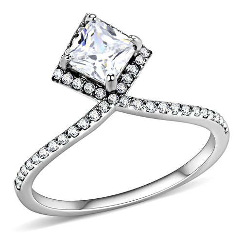 DA136 - High polished (no plating) Stainless Steel Ring with AAA Grade CZ  in Clear A874-DA136