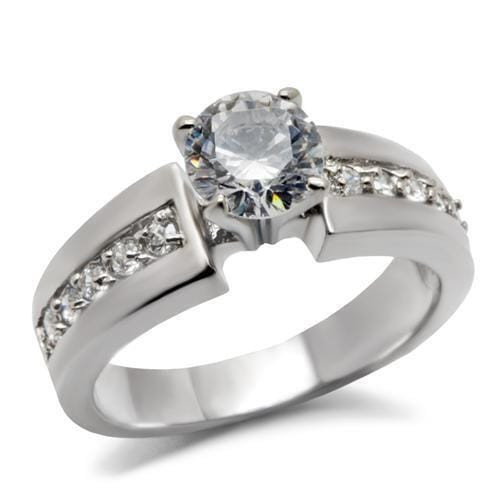 TK068 - High polished (no plating) Stainless Steel Ring with AAA Grade CZ  in Clear A874-TK068