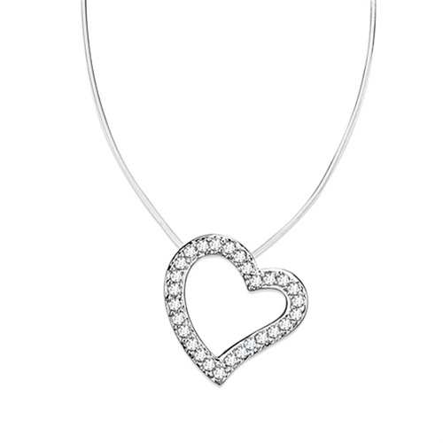 3W420 - Rhodium Brass Necklace with AAA Grade CZ  in Clear A874-3W420