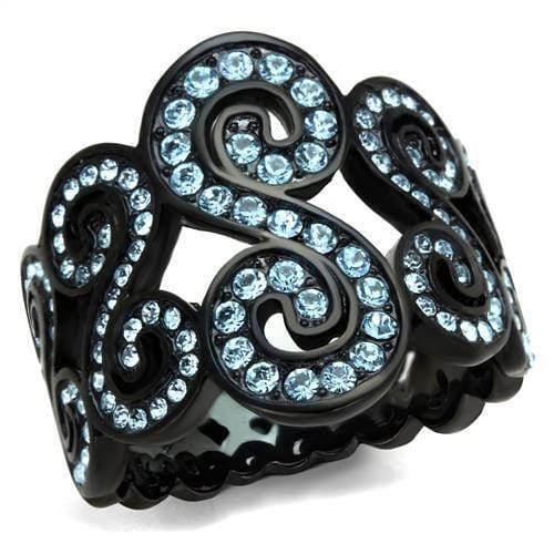 TK2018 - IP Black(Ion Plating) Stainless Steel Ring with Top Grade Crystal  in Sea Blue A874-TK2018