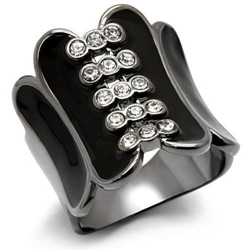 LO1623 - TIN Cobalt Black Brass Ring with Top Grade Crystal  in Clear A874-LO1623