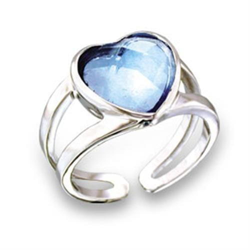411813 - Rhodium Brass Ring with Top Grade Crystal  in Sea Blue A874-411813