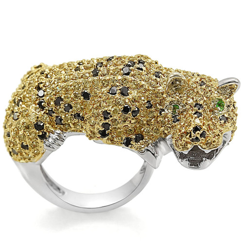 LO1347 - Reverse Two-Tone Brass Ring with AAA Grade CZ  in Topaz A874-LO1347