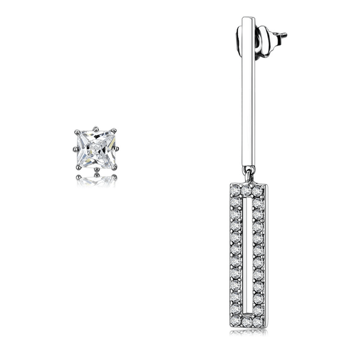 TK3682 - High polished (no plating) Stainless Steel Earrings with AAA Grade CZ  in Clear A874-TK3682