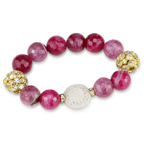 LO3782 - Gold Brass Bracelet with Synthetic Onyx in Fuchsia A874-LO3782