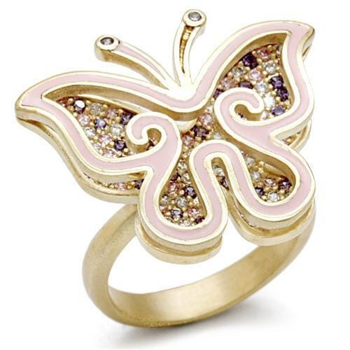 1W096 - Matte Gold Brass Ring with AAA Grade CZ  in Multi Color A874-1W096