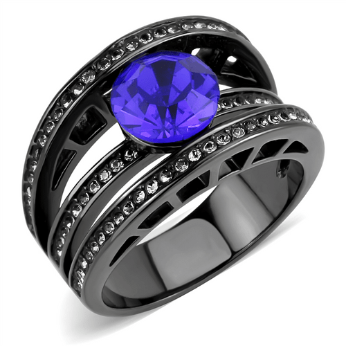 TK3453 - IP Light Black  (IP Gun) Stainless Steel Ring with Top Grade Crystal  in Sapphire A874-TK3453