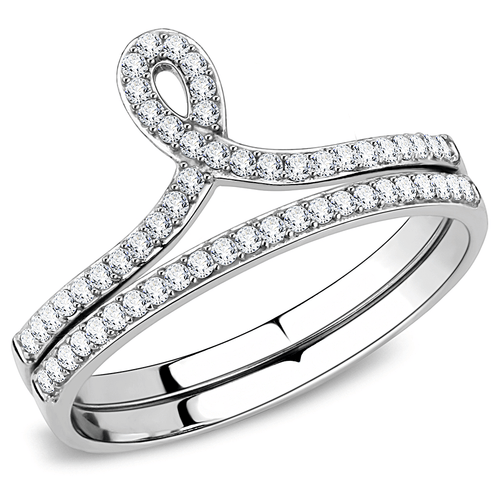 DA063 - High polished (no plating) Stainless Steel Ring with AAA Grade CZ  in Clear A874-DA063