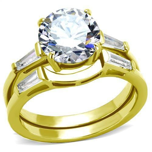 TK44701 - IP Gold(Ion Plating) Stainless Steel Ring with AAA Grade CZ  in Clear A874-TK44701