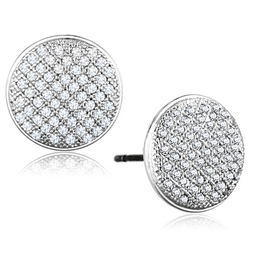 3W666 - Rhodium Brass Earrings with AAA Grade CZ  in Clear A874-3W666