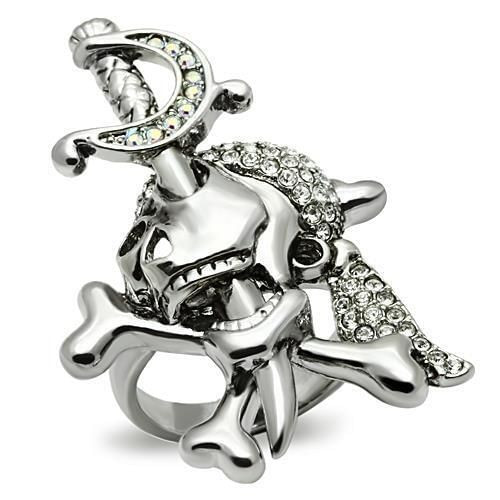 3W003 - Ruthenium White Metal Ring with Top Grade Crystal  in Clear A874-3W003