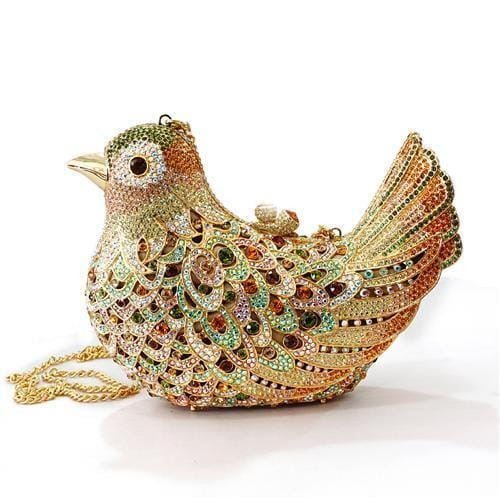 LO2378 - Gold White Metal Clutch with Top Grade Crystal  in Multi Color A874-LO2378