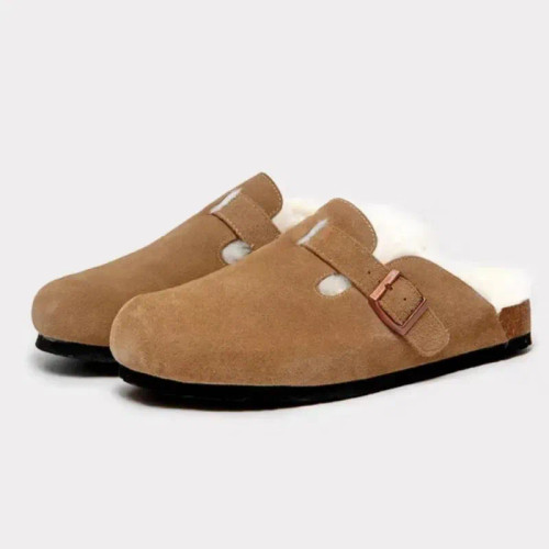 Color: Beige, Shoe Size: 38 - Fashion Warm Mules Slippers Women New Clogs Cork Home Shoes Women wit F640-12000042553605143