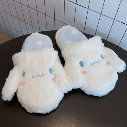 Color: WHITE, Shoe Size: 39 - Kuromi My Melody Sanrio Cartoon Plush Slippers Floor Slippers Warm Wi F640-12000028027933002