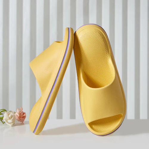 Color: Yellow, Shoe Size: 37 - Women Summer EVA Slipper Solid Color couple Beach slippers 2024 Soli F640-12000037253807149