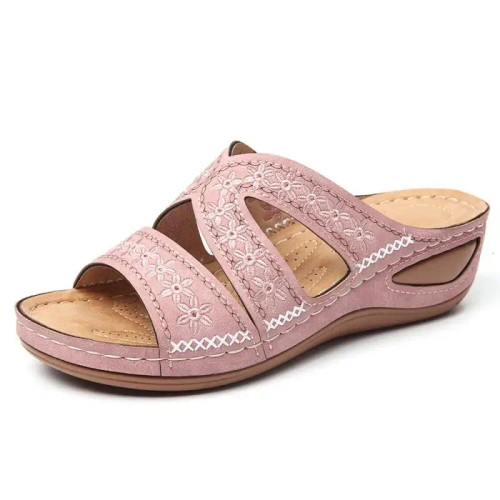 Color: Pink, Shoe Size: 36 - Woman Slippers Fashion Outdoor Beach Slippers Orthopedic Comfy Round T F640-12000044270189705