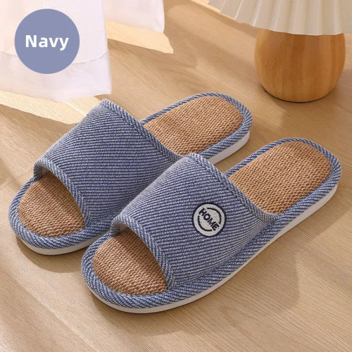 Color: Brown, Shoe Size: 15 - Linen Slippers Indoor Home Breathable Women Men Slides Linen Couples  F640-12000039932948085