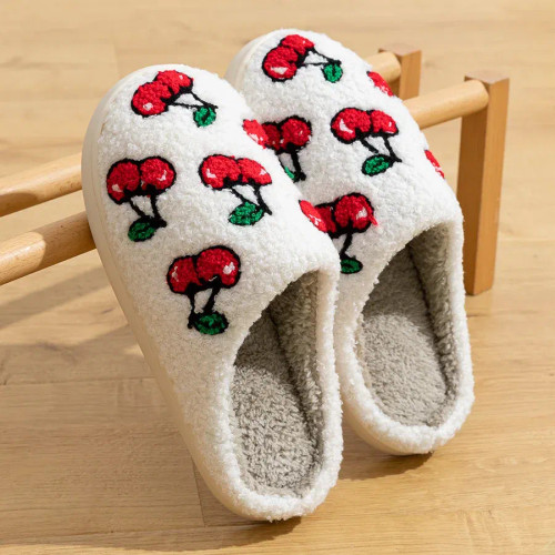 Color: WHITE, Shoe Size: 4 - Cute Avocado Women Slippers Winter Warm Indoor Fruit Cartoon Funny Sof F640-12000040554105268